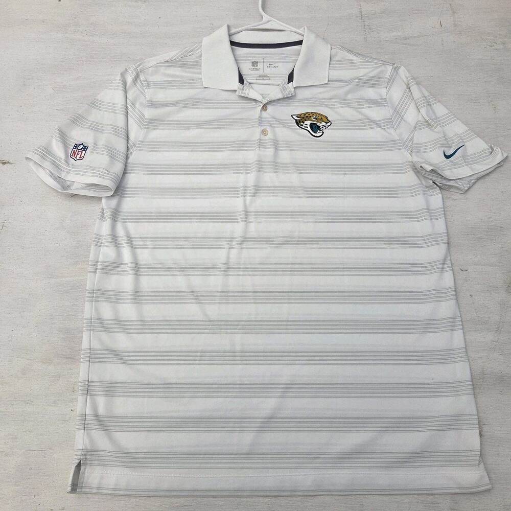 Nike Jacksonville Jaguars Dri-FIT Polo Shirt Mens L White Striped NFL On Field
